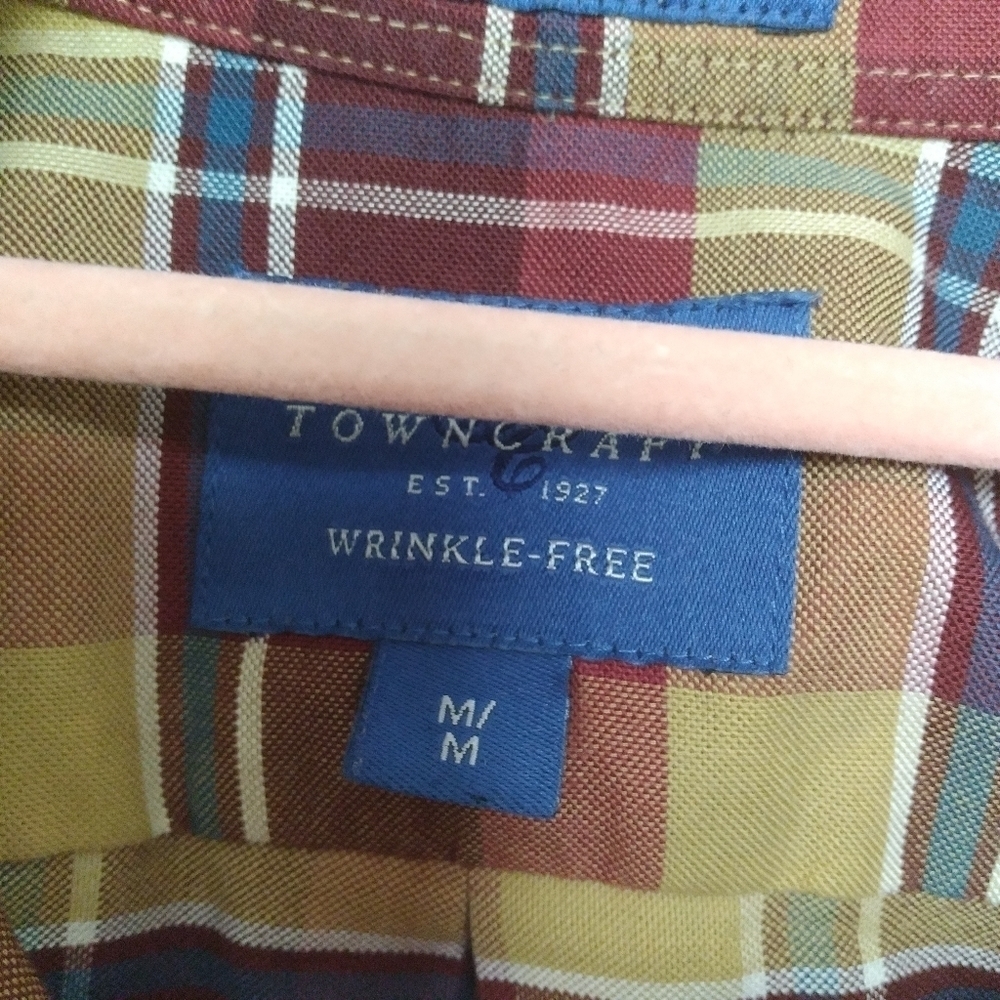Towncraft Wrinkle Free Red & Mustard Yellow Plaid Long Sleeve Button Down Shirt - Picture 4 of 6